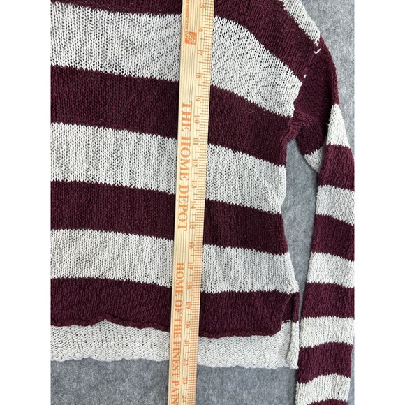 Hollister Cropped Sweater M Red White Stripe Roll Neck Loose Knit Distressed Y2K - Picture 8 of 12